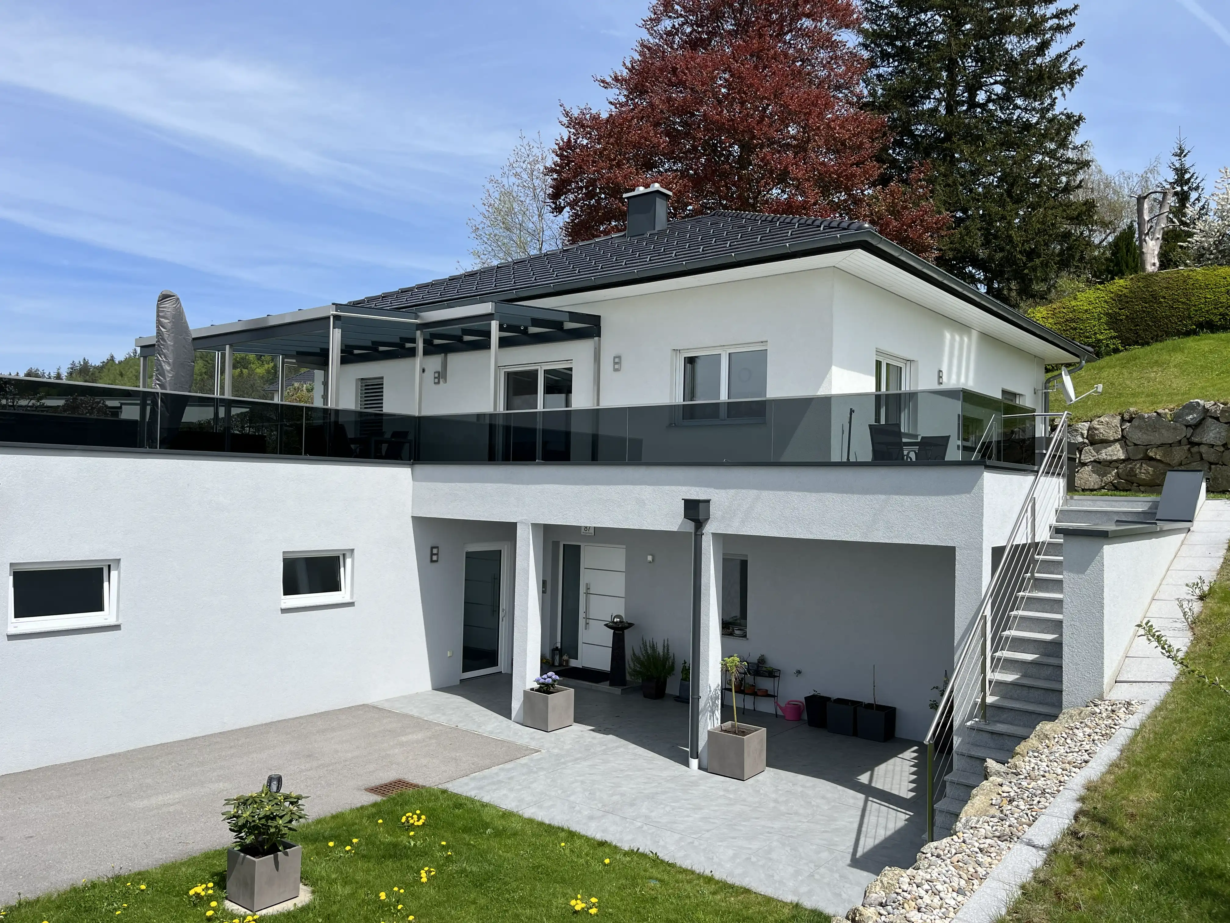 Geländer Terrasse mit Glaselementen